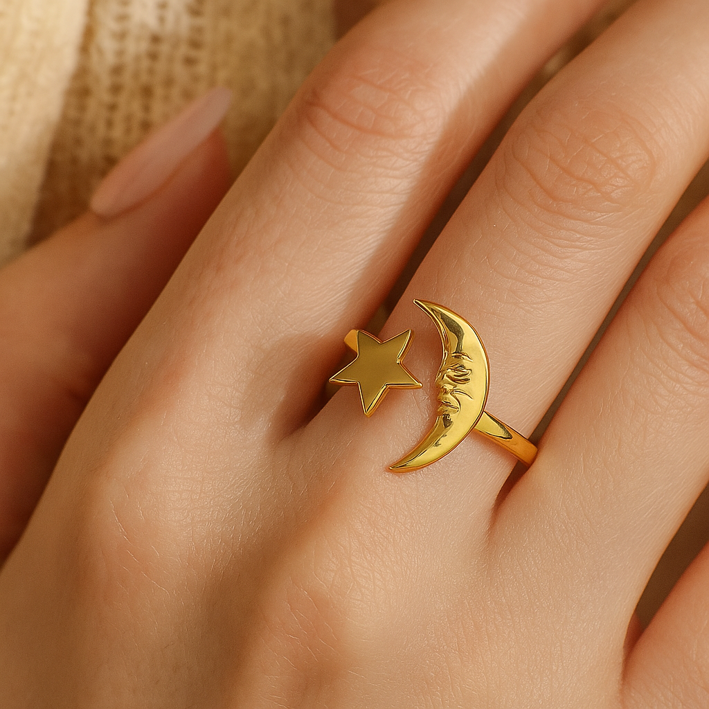 Gold Plated Anti Tarnish Moon Ring